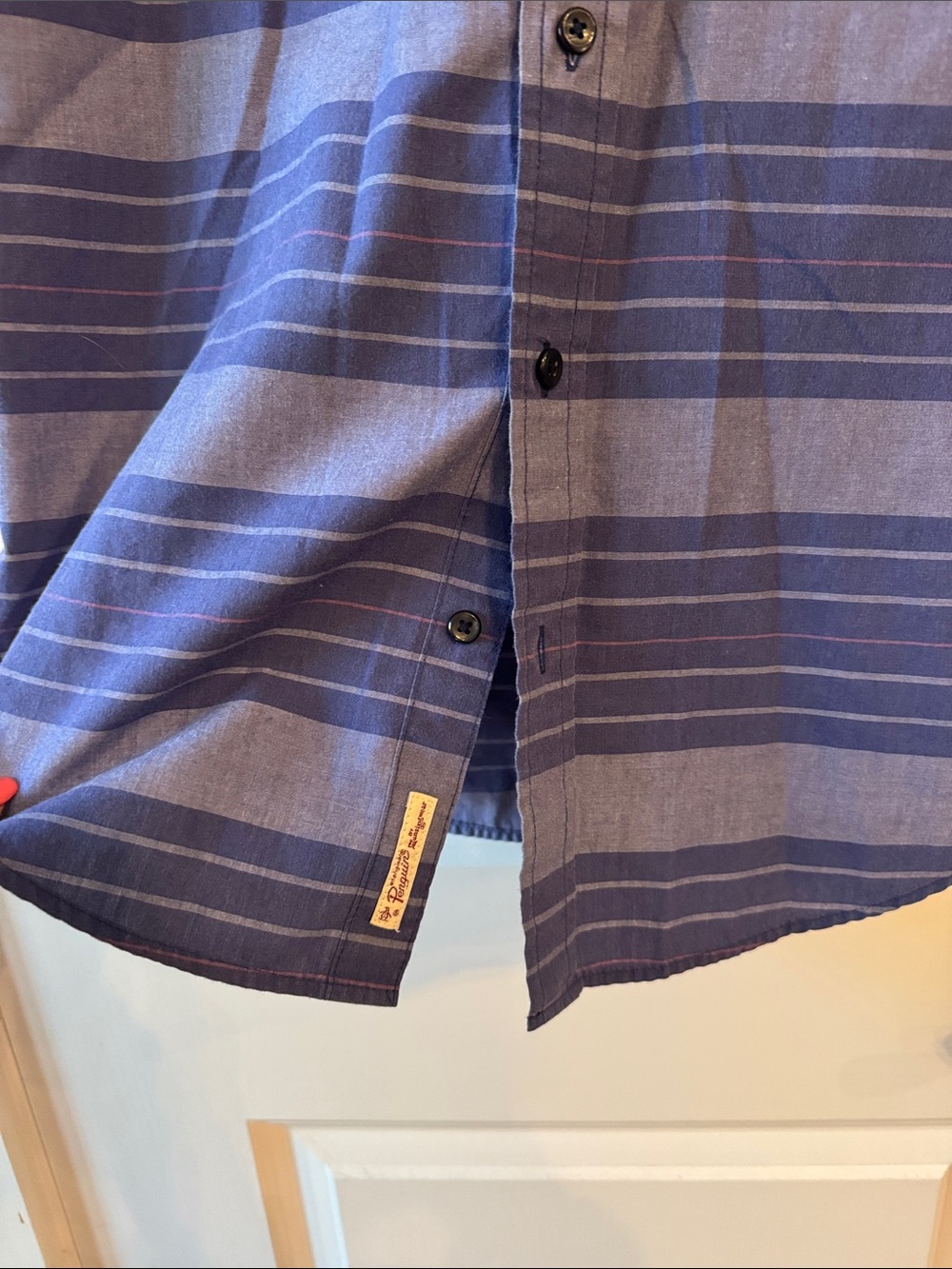 Original Penguin Heritage Slim Fit Blue Striped Short Sleeve Button-Down Shirt - Picture 4 of 9